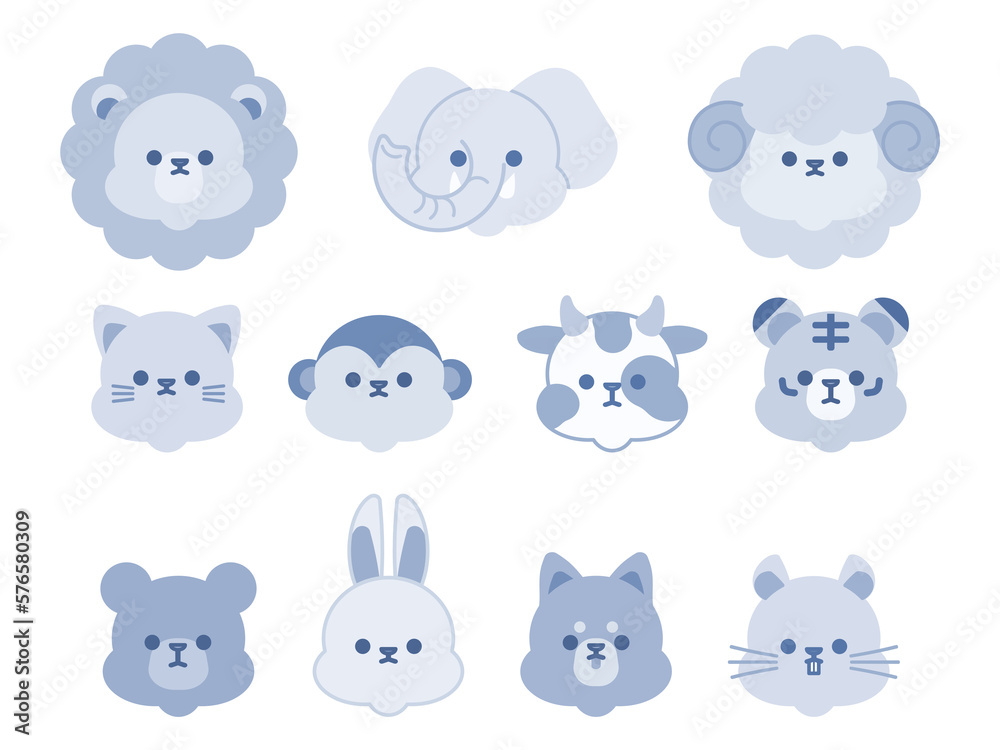 Naklejka premium かわいい動物達のデフォルメイラストセット