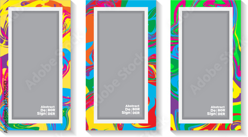 Vector colorful geometric and curve frame and border background pattern for Summer banner and social media story template