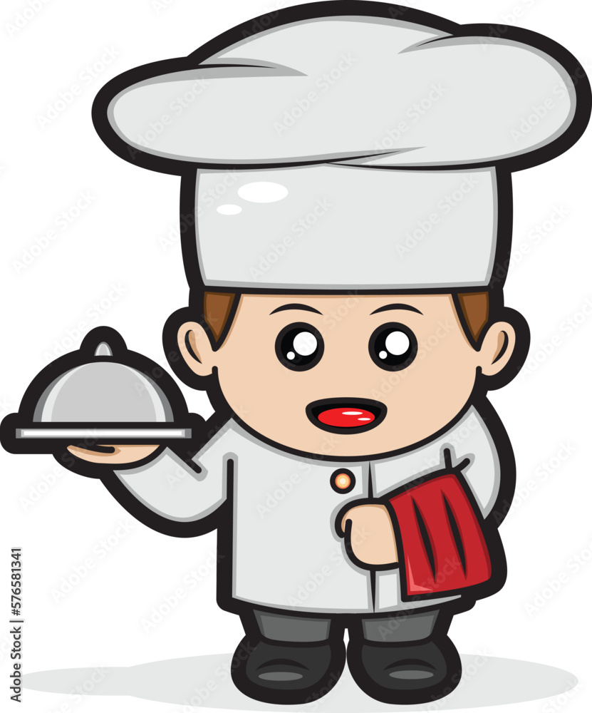 vector illustration of a smiling little chef holding a pan tray
vector illustration of a smiling little chef holding a pan tray