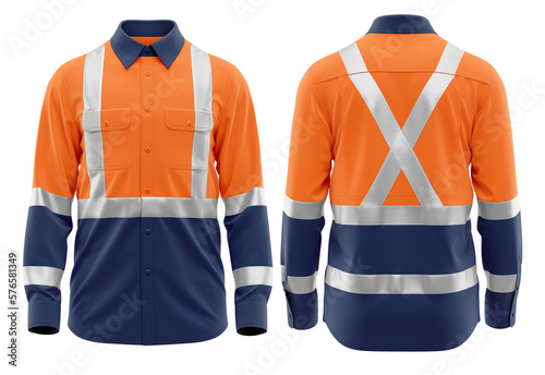 Hi-Vis Work Shirt for Men- Long Sleeves, superb Uniforms & Workwear  orange navy