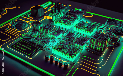 Futuristic Circuit Board Abstract Background. Created with Generative AI Technology 