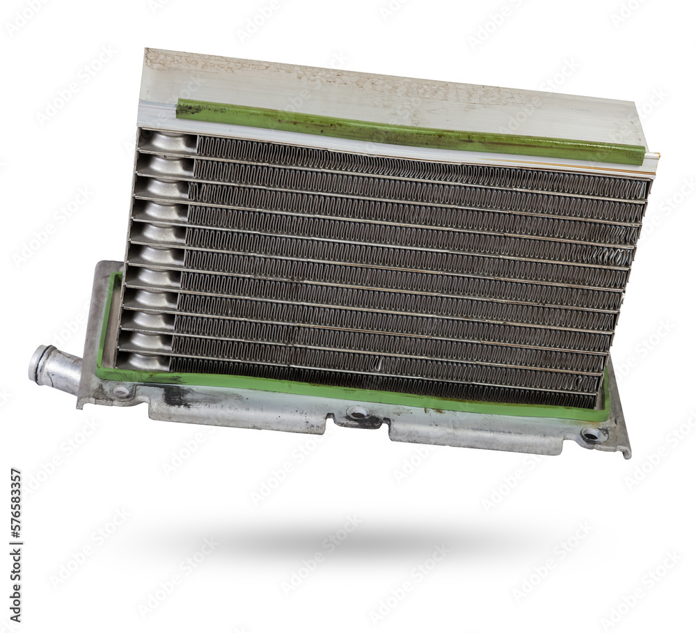 Fototapeta premium Aluminum car interior heater radiator for heating the air in the car.