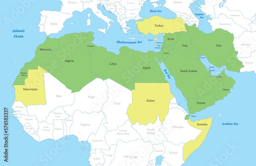 map of MENA region with borders of the states