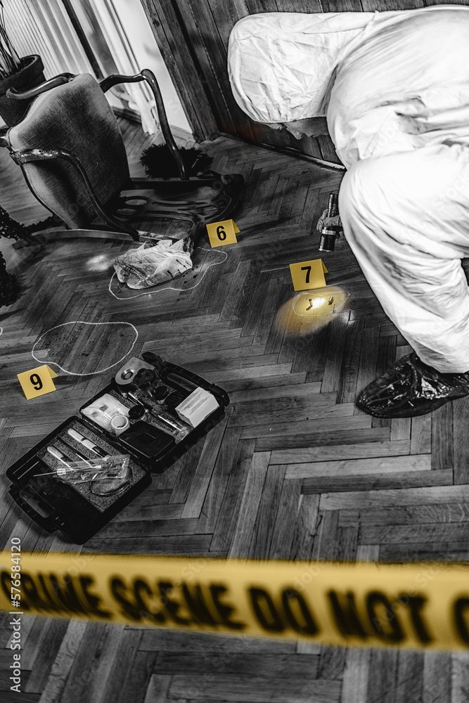 Crime Scene Detective Examining Evidence Stock Photo Adobe Stock Crime Scene Detective Examining Evidence Stock Photo Adobe Stock