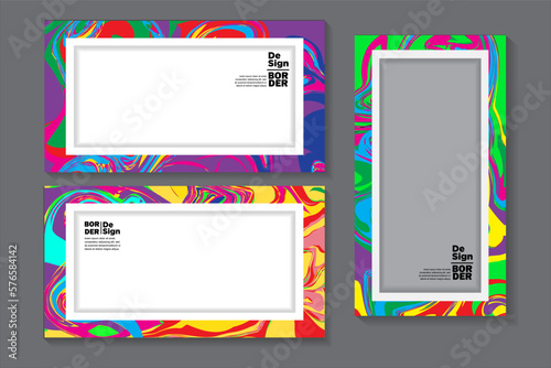 Vector colorful geometric and curve frame and border background pattern for Summer banner and social media story template