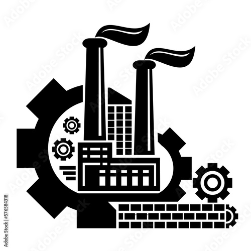 Vector illustration, logo, production icon. Industry. Factory. Isolated on a white background.	