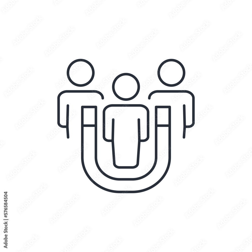 Customer retention magnet. Investor attraction advertising company.Vector linear icon isolated on white background. Customer retention magnet. Investor attraction advertising company.Vector linear icon isolated on white background.