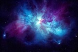 Glowing stars in a blue galaxy nebula. background illustration. Generative AI