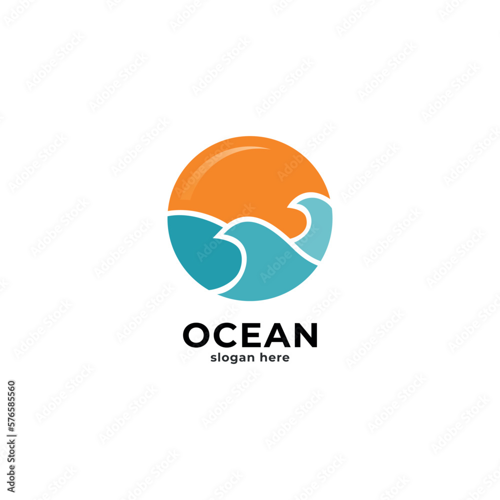 Fototapeta premium sea wave and sun logo design inspiration.