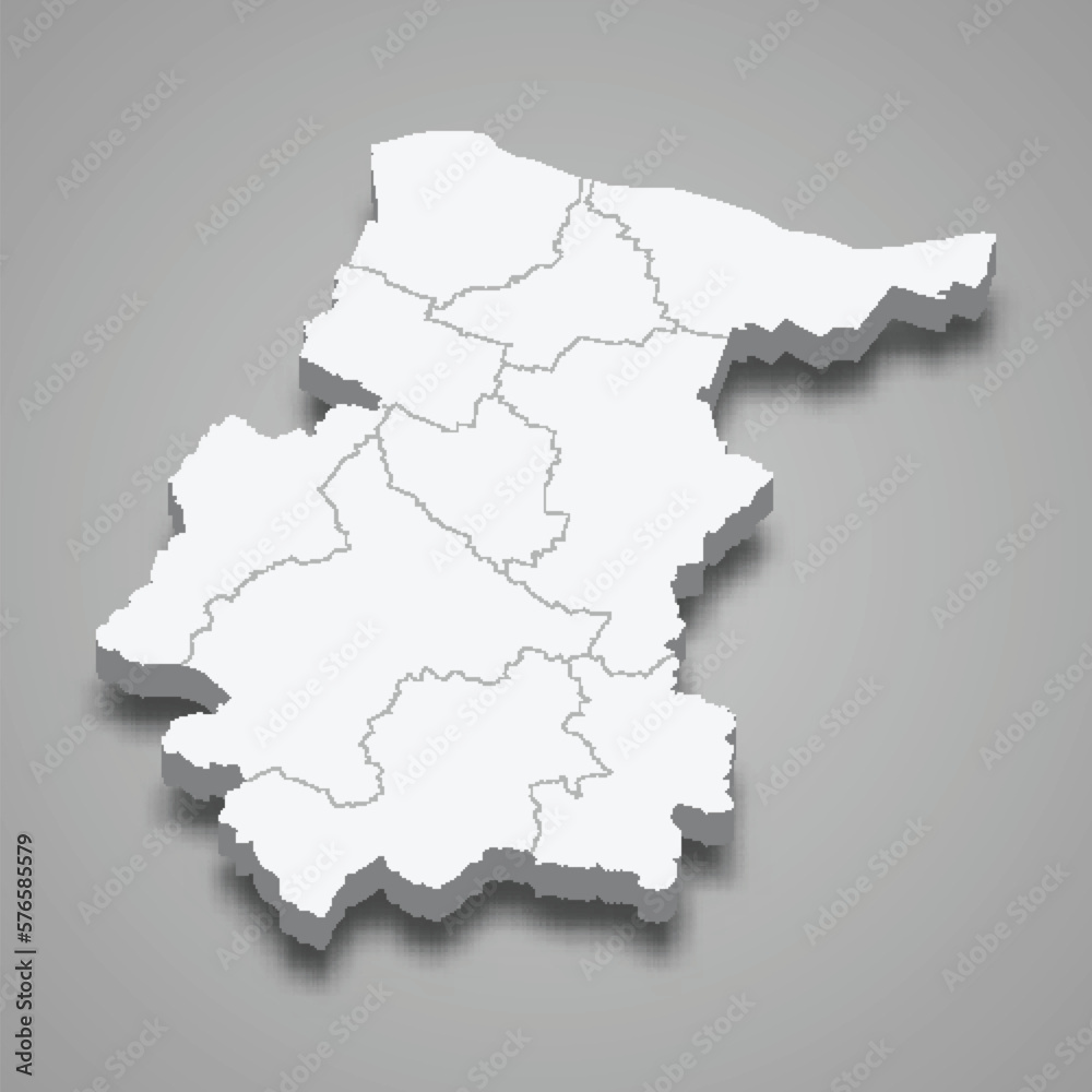 3d isometric map of Vratsa is a province of Bulgaria