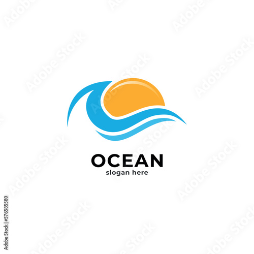 sea wave and sun logo design inspiration.