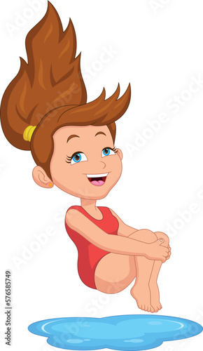 cartoon girl jumping into the water