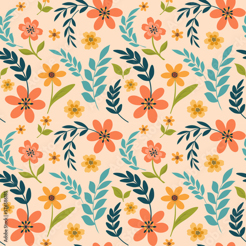 Floral seamless vector pattern, summer flowers background.