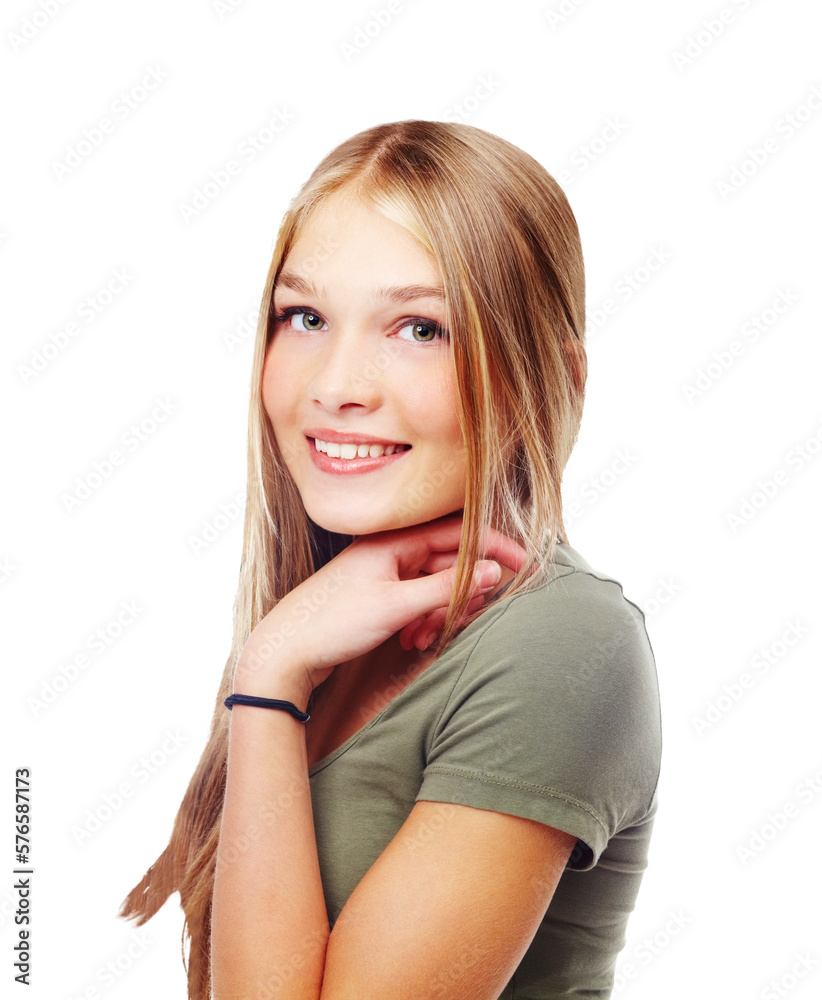 A happy beautiful young teenage girl smiling with a happy confident face.A blonde female model or girl with skincare makeup on her skin isolated on a png background. A happy beautiful young teenage girl smiling with a happy confident face.A blonde female model or girl with skincare makeup on her skin isolated on a png background.