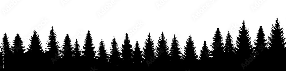 Obraz premium Forest background. Forest silhouette. Vector tree banner.