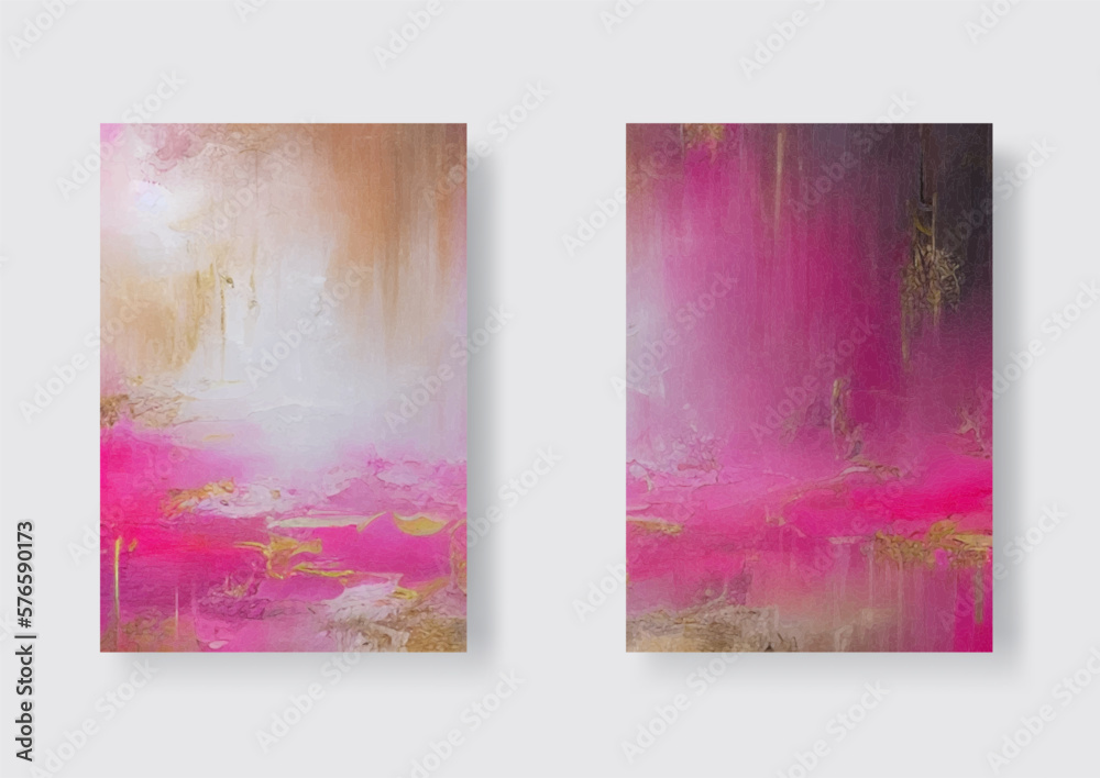 Luxury pink and gold paint abstract background set.