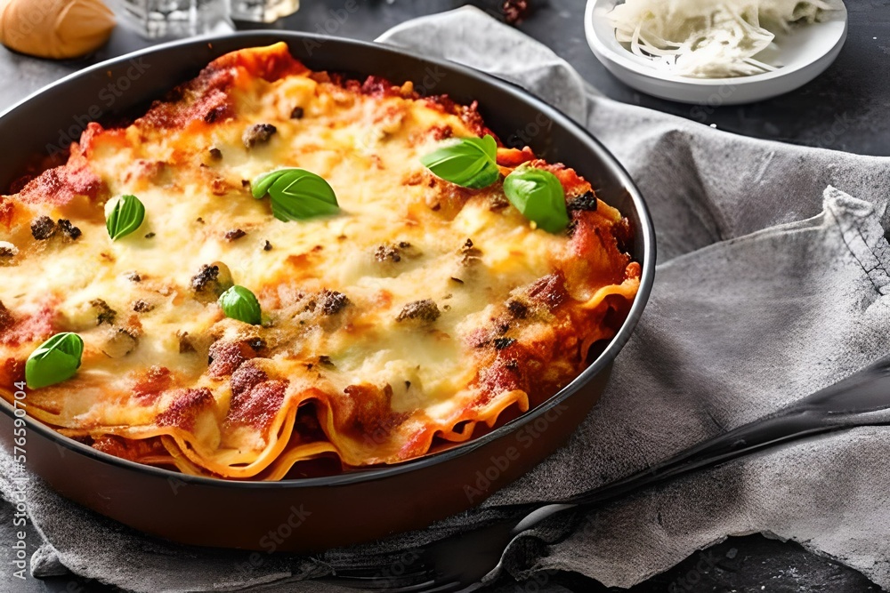 AI generated image of delicious lasagna. Lasagna is a famous Italian cuisine AI generated image of delicious lasagna. Lasagna is a famous Italian cuisine