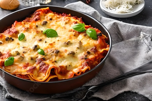 AI generated image of delicious lasagna. Lasagna is a famous Italian cuisine