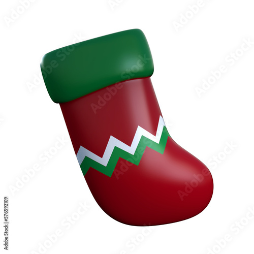 3D illustration of winter christmas red and green sock