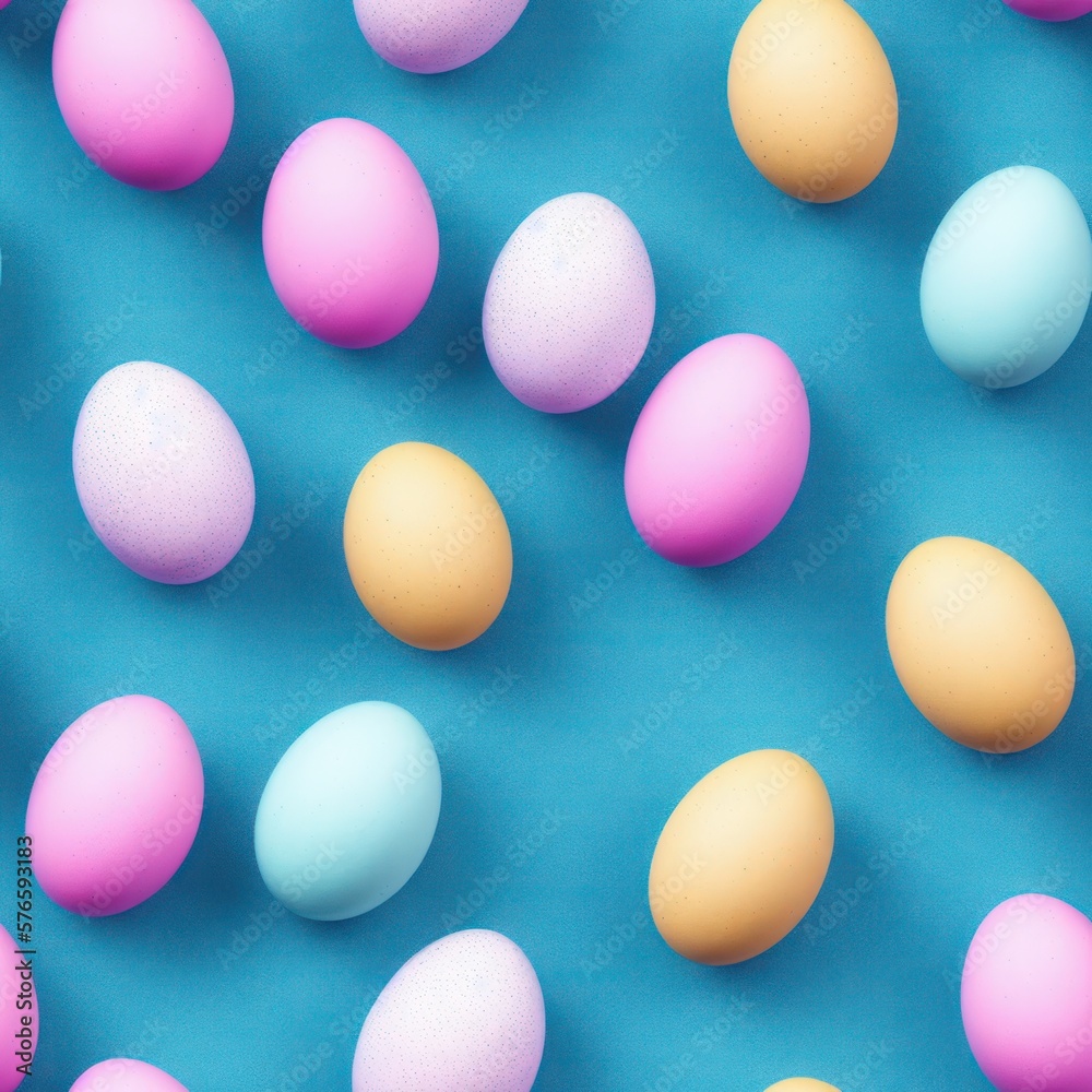 Easter eggs seamless background in pale colors, generative ai