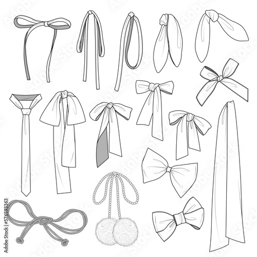 Obraz na płótnie A set of sketched bows and ribbons