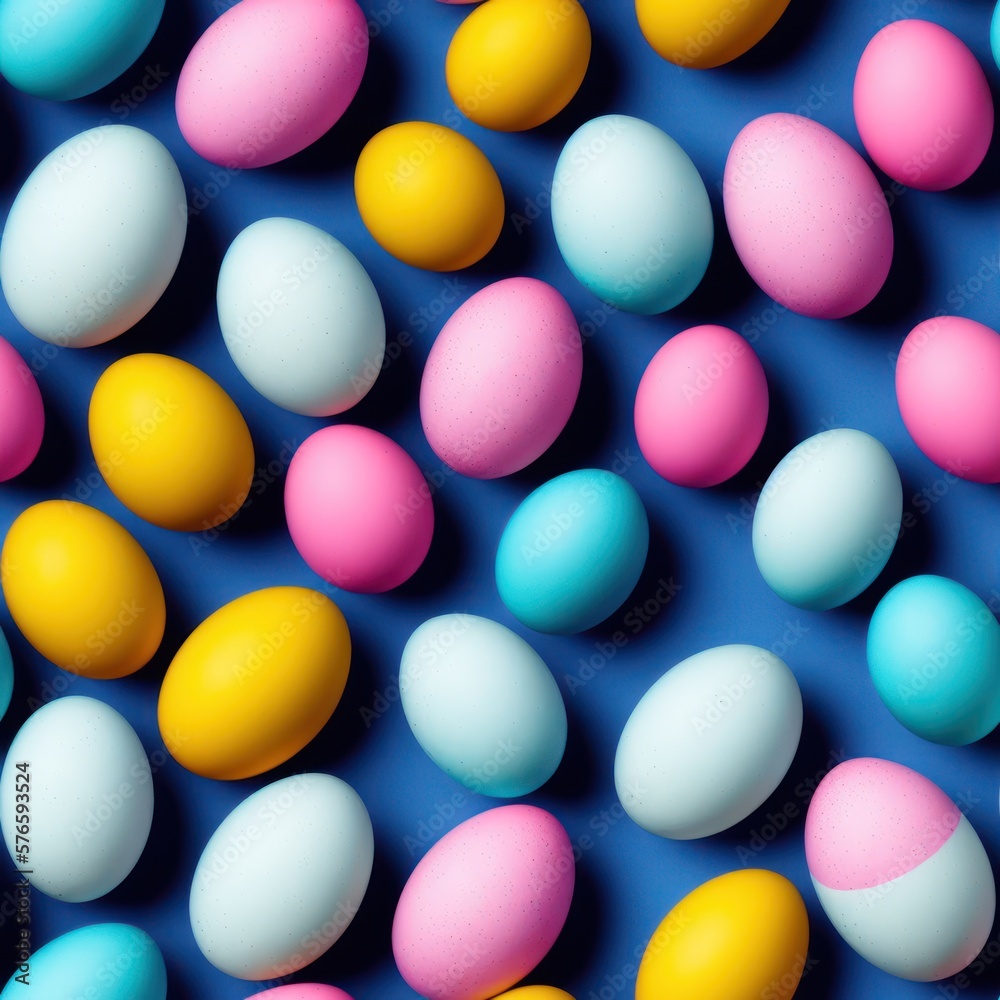 Easter eggs seamless background in pale colors, generative ai