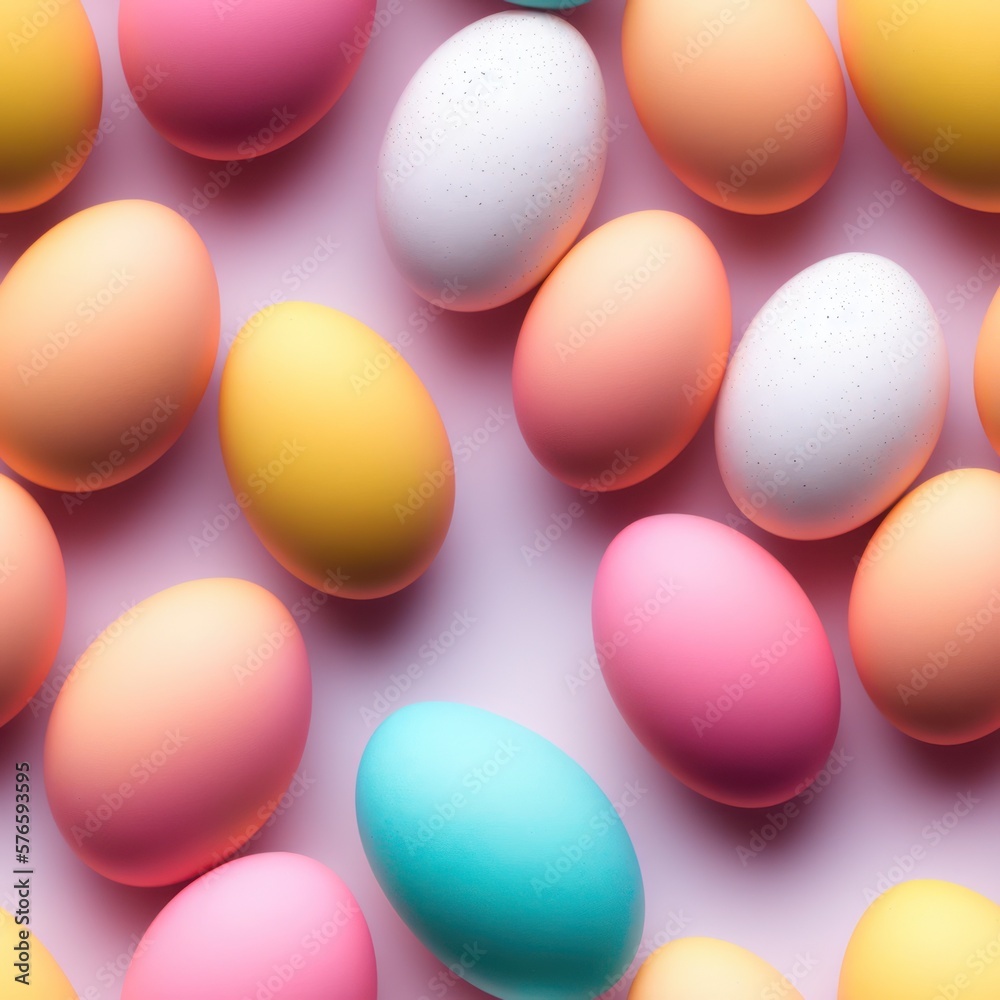 Easter eggs seamless background in pale colors, generative ai