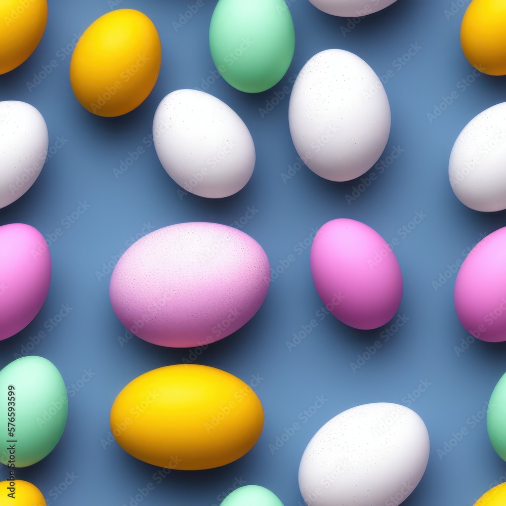 Easter eggs seamless background in pale colors, generative ai