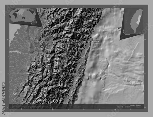 Hualien, Taiwan. Bilevel. Labelled points of cities photo