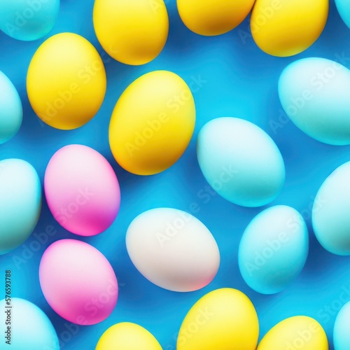 Easter eggs seamless background in pale colors, generative ai