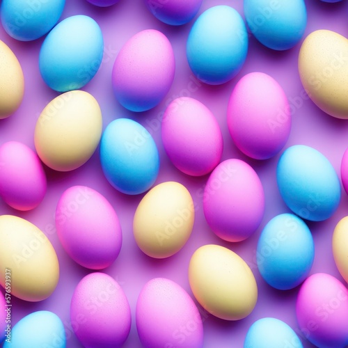 Easter eggs seamless background in pale colors, generative ai