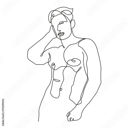 Man Naked Body Line Art Drawing. Nude Man One Line Illustration. Male Figure Minimalist Modern Drawing. Vector EPS 10