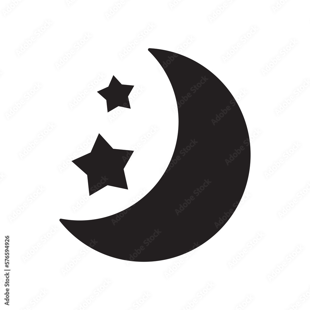 Crescent moon with stars icon on white background. Night icon. Crescent moon icon. Minimalist style. Crescent moon with stars icon on white background. Night icon. Crescent moon icon. Minimalist style.