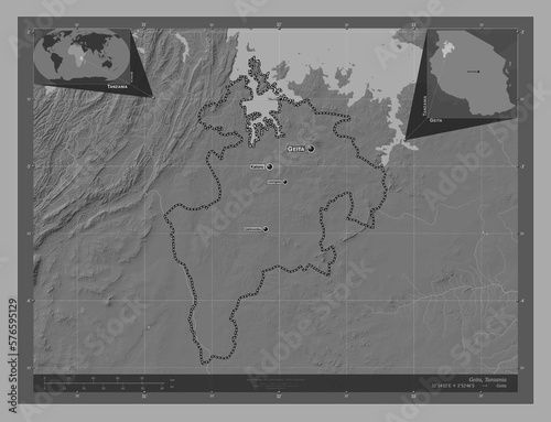 Geita, Tanzania. Bilevel. Labelled points of cities photo