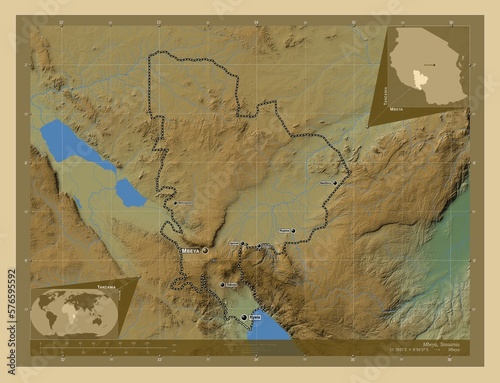 Mbeya, Tanzania. Physical. Labelled points of cities photo