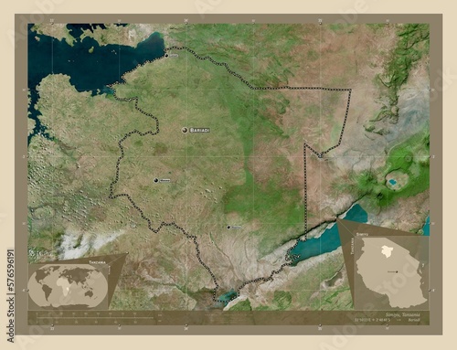 Simiyu, Tanzania. High-res satellite. Labelled points of cities photo