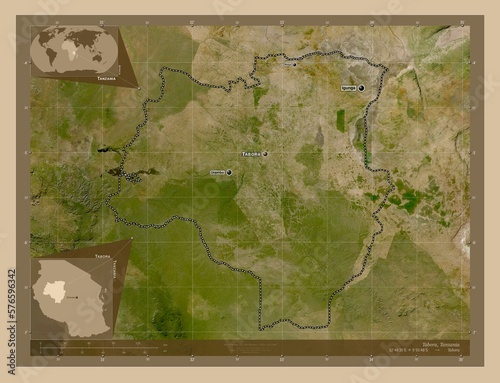 Tabora, Tanzania. Low-res satellite. Labelled points of cities photo