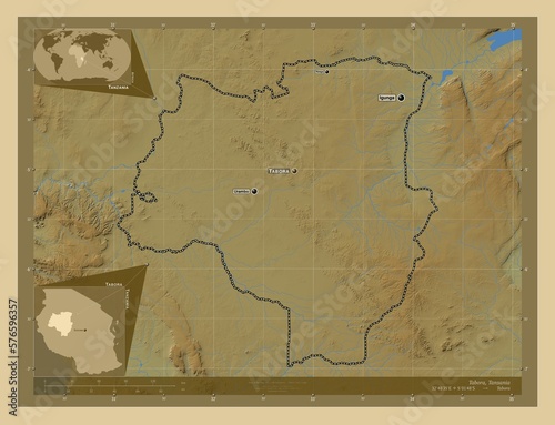 Tabora, Tanzania. Physical. Labelled points of cities photo