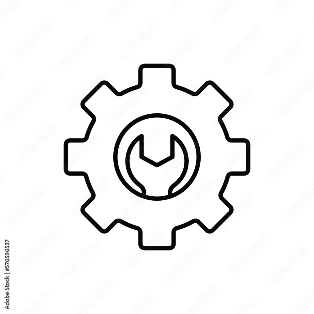 Gear icon illustration with wrench. icon related to tool. outline icon style. Simple vector design editable Gear icon illustration with wrench. icon related to tool. outline icon style. Simple vector design editable