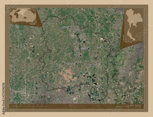 Ang Thong, Thailand. Low-res satellite. Labelled points of cities photo