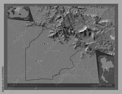 Nakhon Nayok, Thailand. Bilevel. Labelled points of cities photo