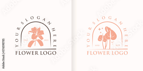 Lotus Flower Collection Abstract logo Beauty Spa Salon Cosmetic brand Linear Style. Looped Leaves Logotype design vector Luxury Fashion template