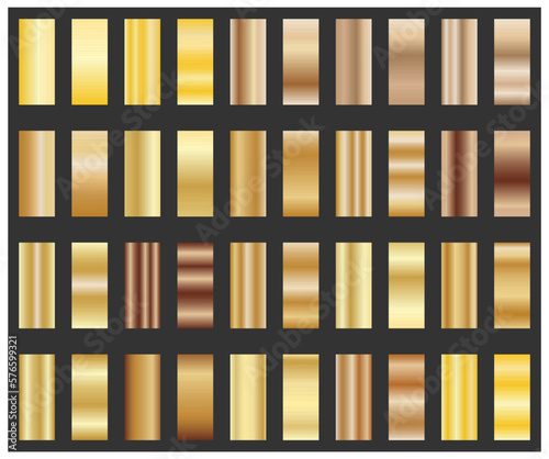 Golden gradient. A set of metal gradient samples for creative design and creative ideas