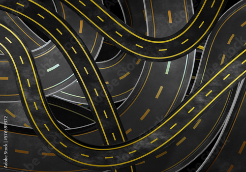 Curved roads. Asphalt drive...