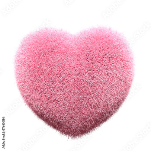 pink heart Fur 3D element render, Typography fluffy style