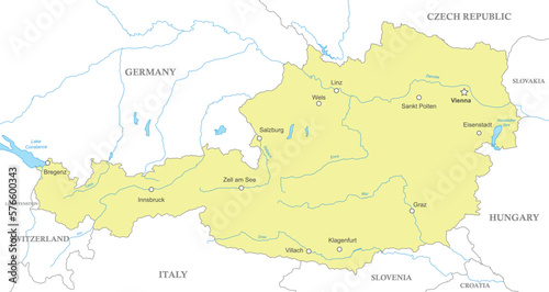 Political map of Austria with national borders