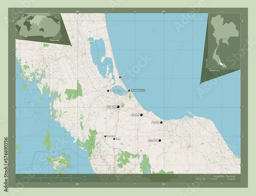 Songkhla, Thailand. OSM. Labelled points of cities photo