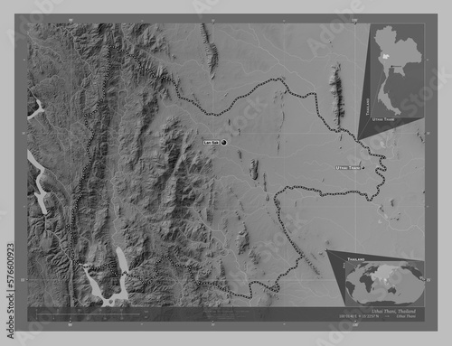 Uthai Thani, Thailand. Grayscale. Labelled points of cities photo