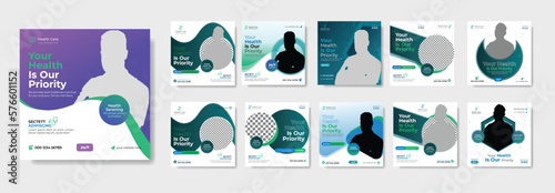 Medical and healthcare square banner template design. Promotion square web banner for social media mobile app. Healthcare and medical web ads.