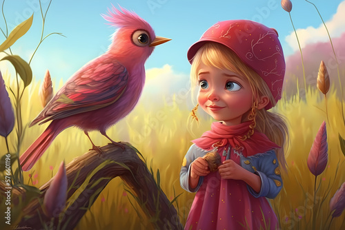 a litle girl with bird, generative AI